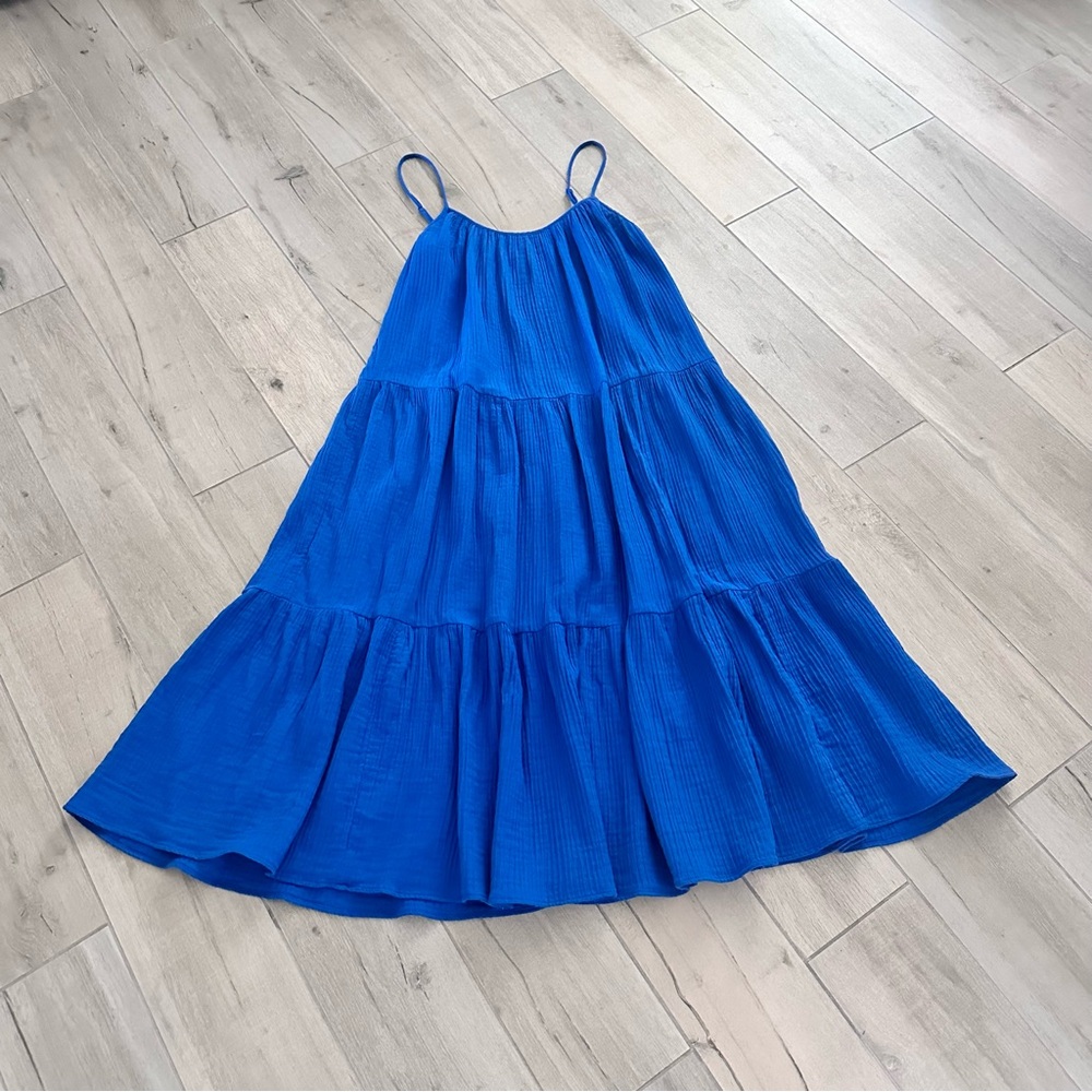 NWOT H&M blue tiered cotton maxi dress Medium